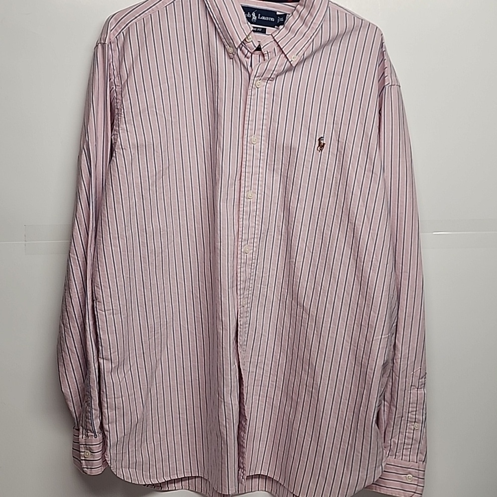 Ralph Lauren Classic fit pink button-down long-sleeve shirt with stripes. sz XL